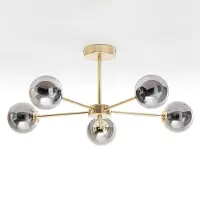LumenXL Suspension industrielle dorée avec verre gris fumé, 5 lumières - Leah