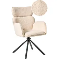 Beliani Chaise de salle à manger pivotante, revêtement bouclé blanc crème, pieds en fer noir, dossier haut, salle à manger