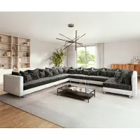 DELIFE Canapé Panoramique Clovis XXL blanc noir pouf gauche