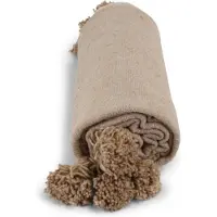 Safaary Couverture marocaine beige avec pompon argenté Hira