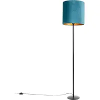 QAZQA Lampadaire avec abat-jour en velours noir bleu avec or 40 cm - Simplo