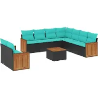 vidaXL Ensemble de 10 canapés de jardin avec coussins, polyrattan noir