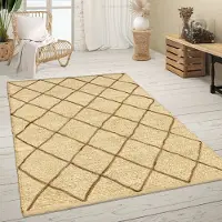 Paco Home Tapis de salon en jute, fibre naturelle, fait main, motif scandinave moderne en 3D, dimensions 200 x 290 cm