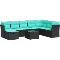 vidaXL Ensemble de salon de jardin 9 pièces avec coussins noir poly rotin