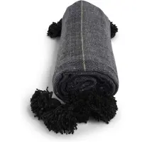 Safaary Couverture marocaine grise avec pompons dorés Jara