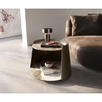 DELIFE Table-basse Daban 59x59 cm céramique Minas Melange blanc-beige piètement métal coloris titane