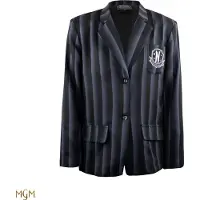 Cinereplicas Wednesday Nevermore Academy Black Striped Blazer Jacket Suit Noir S