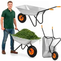 Springos Brouette de jardin - - GA0256 - 120 L - Acier galvanisé - Roue pneumatique - 100 kg