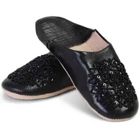 Safaary Chaussons marocains cuir noir paillettes