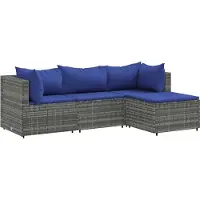vidaXL Ensemble salon de jardin 4 pièces avec coussins Gris Poly rotin