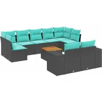 vidaXL Ensemble de 10 canapés de jardin avec coussins, polyrattan noir