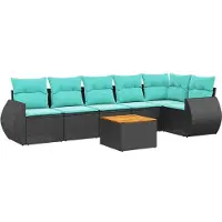 vidaXL Ensemble de 7 canapés de jardin avec coussins, polyrattan noir