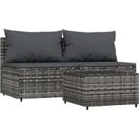 vidaXL Ensemble de salon de jardin 3 pièces avec coussins Gris Poly rotin