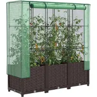 vidaXL Lit surélevé avec serre aspect rotin 40x40x139 cm
