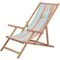 vidaXL Chaise de plage pliante Tissu et bois massif Multicolore