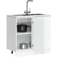 vidaXL Meuble bas de cuisine "Porto" Blanc brillant Matériau dérivé du bois