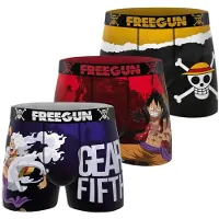 Freegun Lot de 3 boxers pour homme One Piece violet/noir/blanc/rouge/orange - Taille 2XL