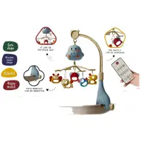 Halay Mobile musical bleu avec télécommande, minuterie, éclairage LED et musique personnalisable pour bébés