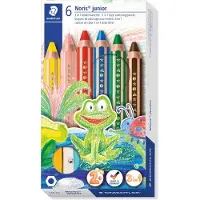 Staedtler Crayons de couleurs Buddy , 3 en 1, étui en carton, 6 couleurs assorties + taille-crayons
