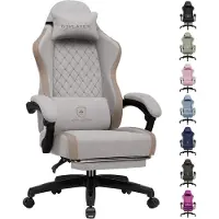 GTPLAYER Fauteuil gaming : fauteuil PC ergonomique en tissu respirant, grand fauteuil de bureau pivotant avec repose-pieds, marron clair