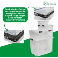 Novaliv 2x boîtes de rangement avec couvercle Grand 80L transparent emboîtable empilable avec fermeture à clip Boîtes à roulettes plastique BPA-free 61x40x45 cm
