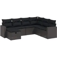 vidaXL Ensemble de salon de jardin 7 pièces avec coussins noir poly rotin