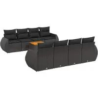 vidaXL Ensemble de salon de jardin 9 pièces avec coussins noir poly rotin