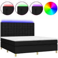 vidaXL Lit Boxspring avec matelas & LED Noir 180x200 cm Tissu