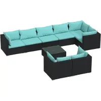 vidaXL Ensemble de salon de jardin 9 pièces avec coussins noir poly rotin