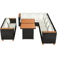 vidaXL Ensemble de salon de jardin 5 pièces avec coussins Poly rotin noir
