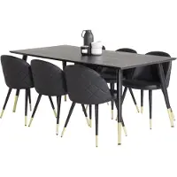 Ebuy24 Dipp180x90BLBR ensemble table, table noir et 6 Velvet chaises SimilicuirPolyuréthanenoir.