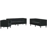 vidaXL Ensemble de 3 canapés Chesterfield avec traversins Noir velours