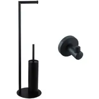 FortiFura Calvi porte-rouleau de toilette sur pied avec brosse de toilette - avec crochet à serviette - noir mat SW1189058/SW639932