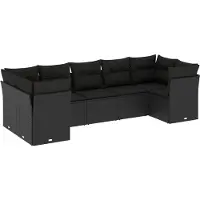 vidaXL Ensemble de salon de jardin 7 pièces avec coussins noir poly rotin