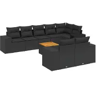 vidaXL Ensemble de salon de jardin 9 pièces avec coussins noir poly rotin