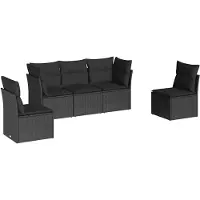vidaXL Ensemble de salon de jardin 5 pièces avec coussins noir poly rotin