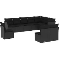 vidaXL Ensemble de 10 canapés de jardin avec coussins noir poly rotin