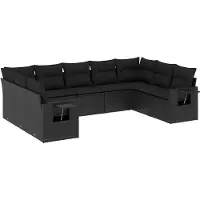 vidaXL Ensemble de salon de jardin 9 pièces avec coussins noir poly rotin