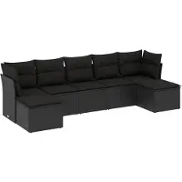 vidaXL Ensemble de salon de jardin 7 pièces avec coussins noir poly rotin