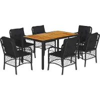 vidaXL Ensemble de jardin 7 pièces avec coussins Noir Poly Rattan