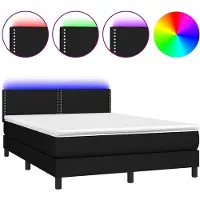 vidaXL Lit Boxspring avec matelas & LED Noir 140x190 cm Tissu