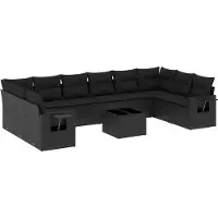vidaXL Ensemble de salon de jardin 11 pièces avec coussins noir poly rotin