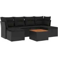 DKD Home Decor ensemble de salon de jardin 7 pièces avec coussins Noir Poly Rattan