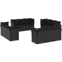 vidaXL Ensemble de 12 canapés de jardin avec coussins noir poly rotin