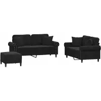 vidaXL Ensemble de canapés 3 pièces avec coussins Noir velours