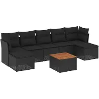 vidaXL Ensemble de jardin canapé 8 pièces avec coussins noir poly rotin