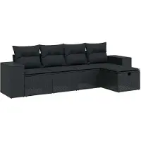 vidaXL Ensemble de salon de jardin 5 pièces avec coussins noir poly rotin