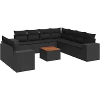 vidaXL Ensemble de 10 canapés de jardin avec coussins noir poly rotin