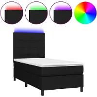vidaXL Lit Boxspring avec matelas & LED Noir 90x190 cm Tissu