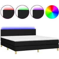 vidaXL Lit Boxspring avec matelas & LED Noir 180x200 cm Tissu